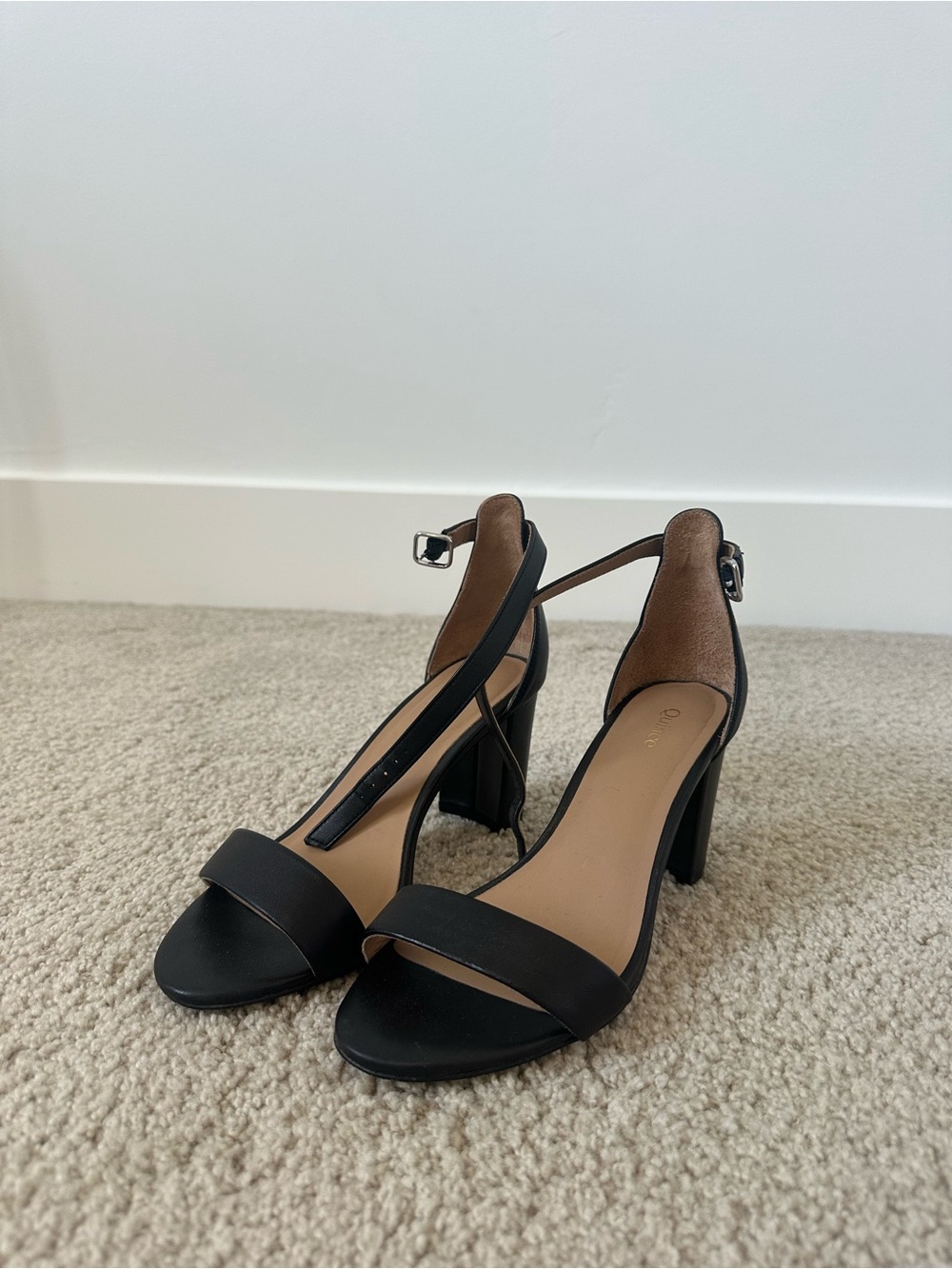 Quince Black Ankle-Strap Block Heels